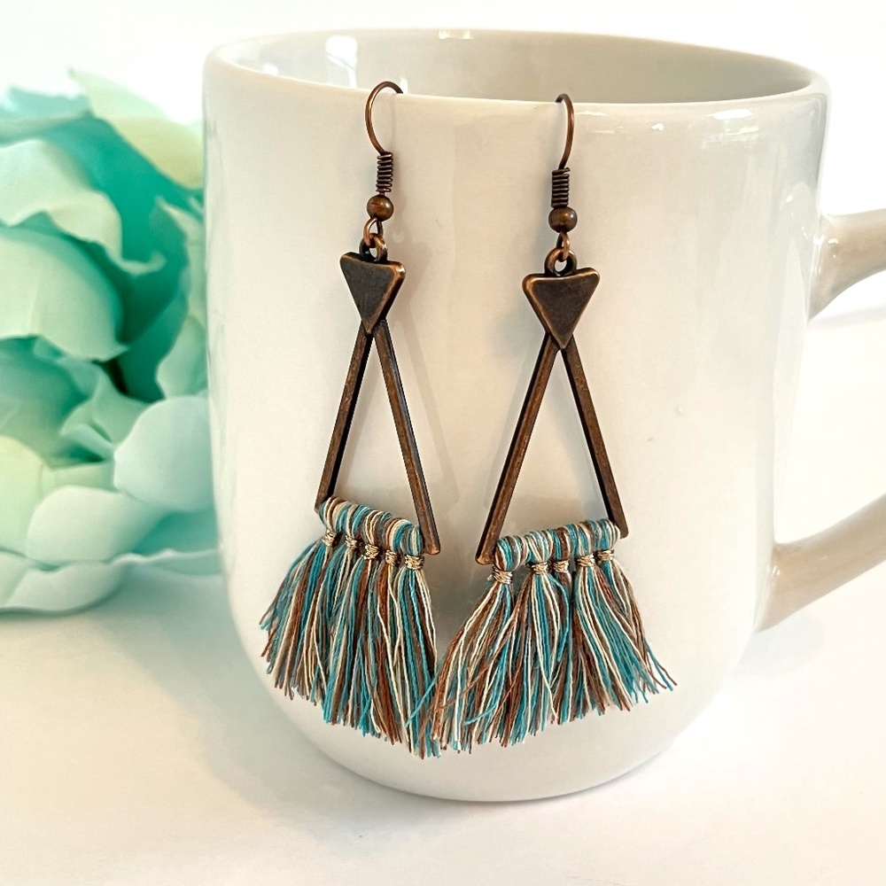 Boho Geometric Ethnic Tassel Dangle Earrings